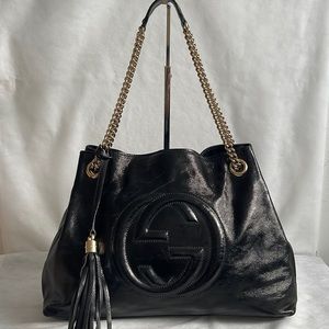 GUCCI Soho Patent Leather Chain Shoulder Bag